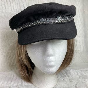 Black Canvas Silver Mesh Biker Cap Lined Unisex